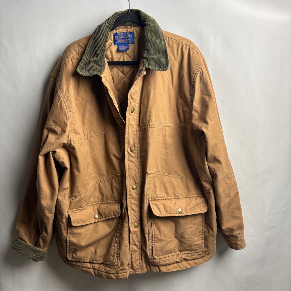 Pendleton Mens XXL Quilted Barn Coat Tan Cotton Canvas Corduroy Collar Jacket *